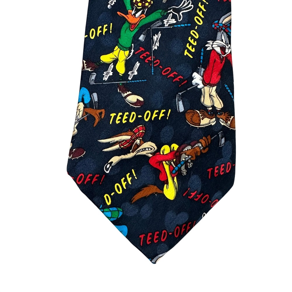 Vintage 1995 Looney Tunes Golf Silk Tie Bugs Bunny Daffy Duck Teed-Off Navy Blue
